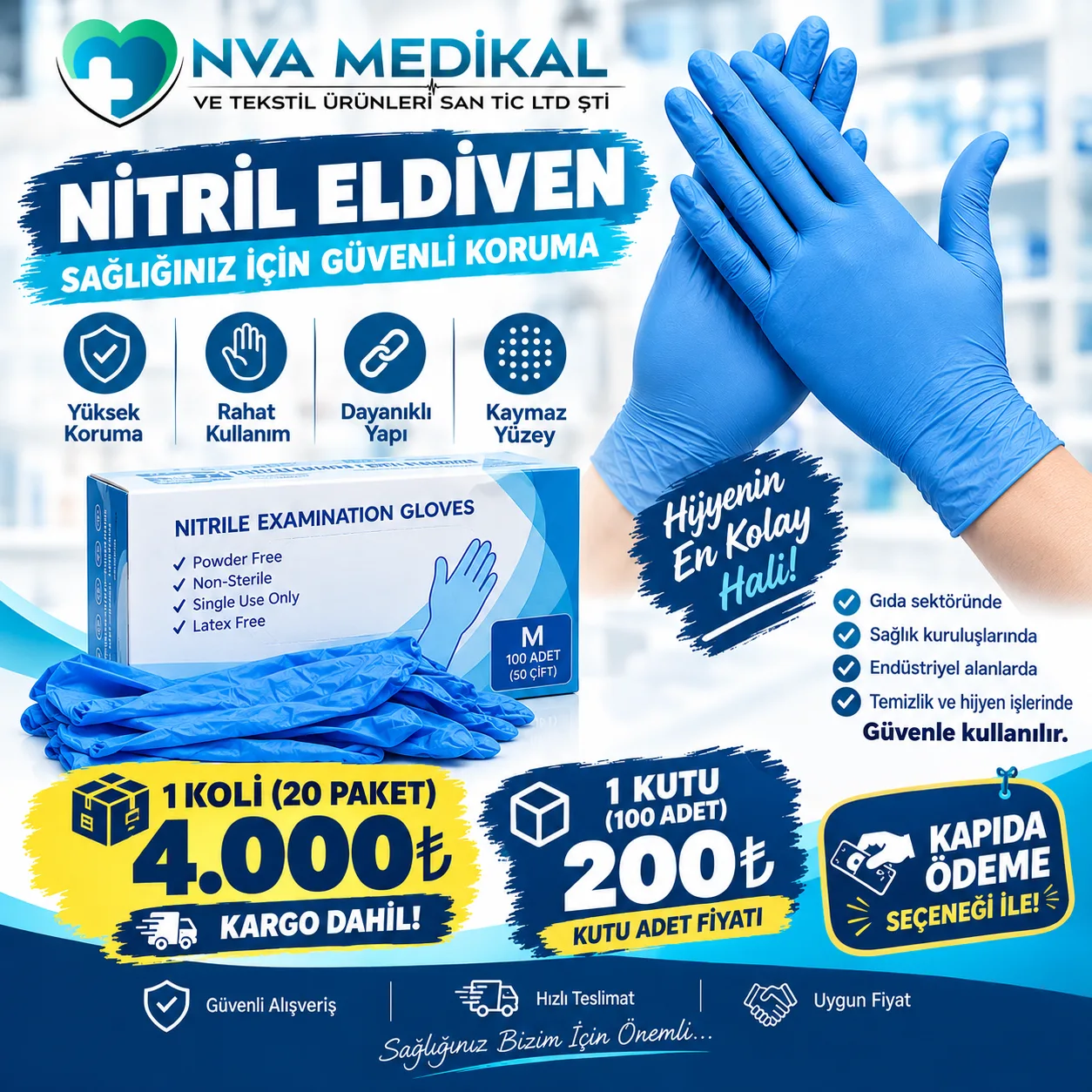Mavi Nitril Eldiven